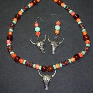 Southwestern Skull Handmade Necklace & Earrings